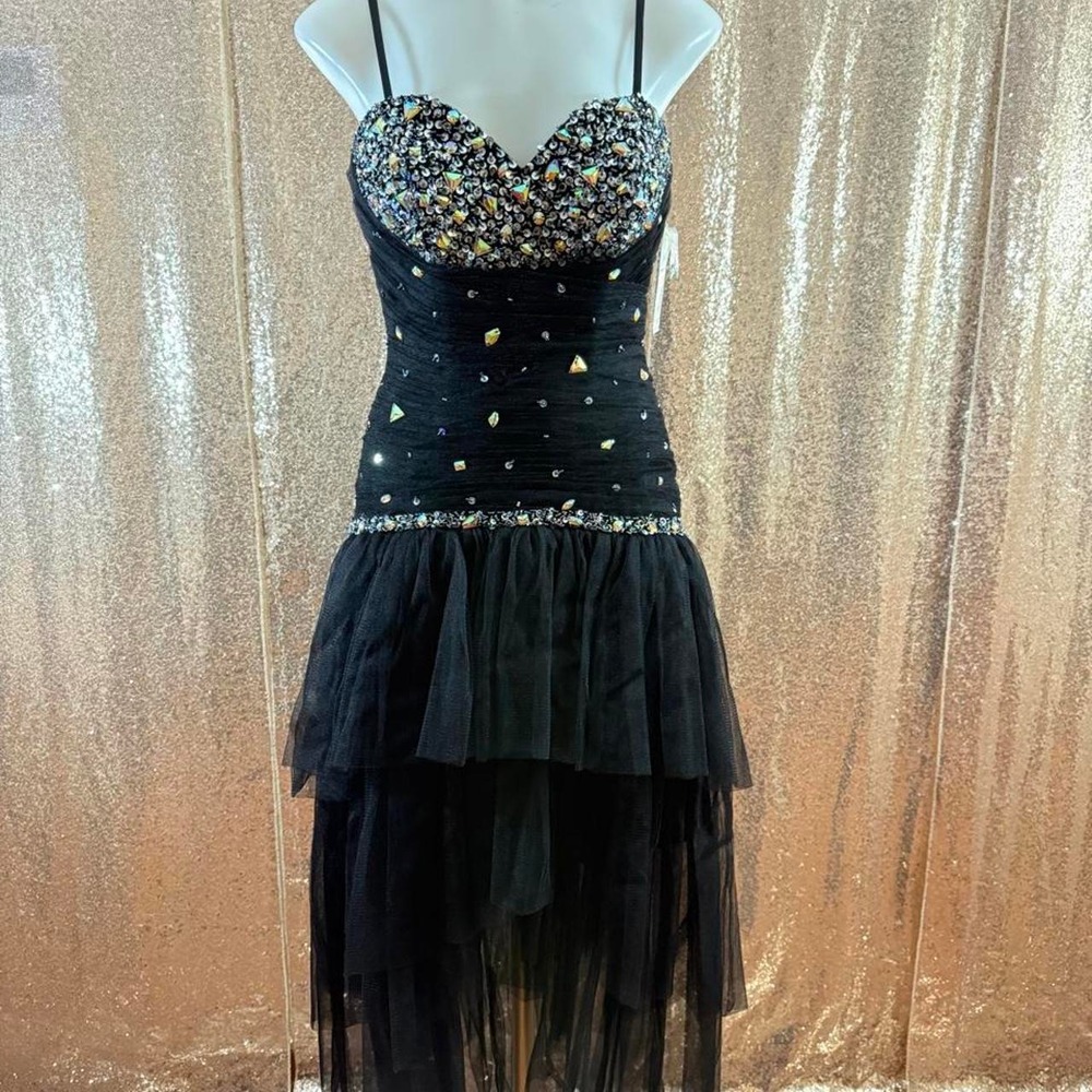 NWT Black Beaded Tulle Prom Dress Rhinestone Sweetheart Gown/Sizes S-M